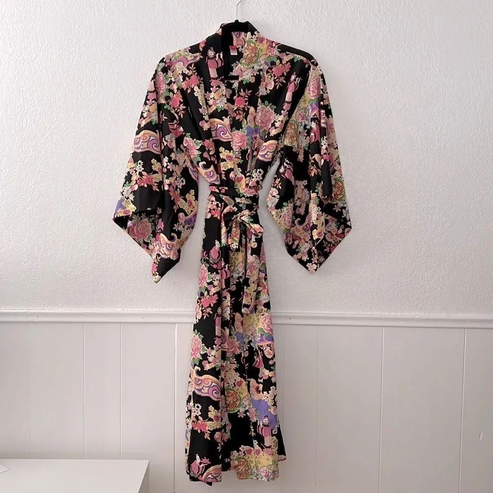 Josie Natori oriental boho pink kimono robe 👘 S